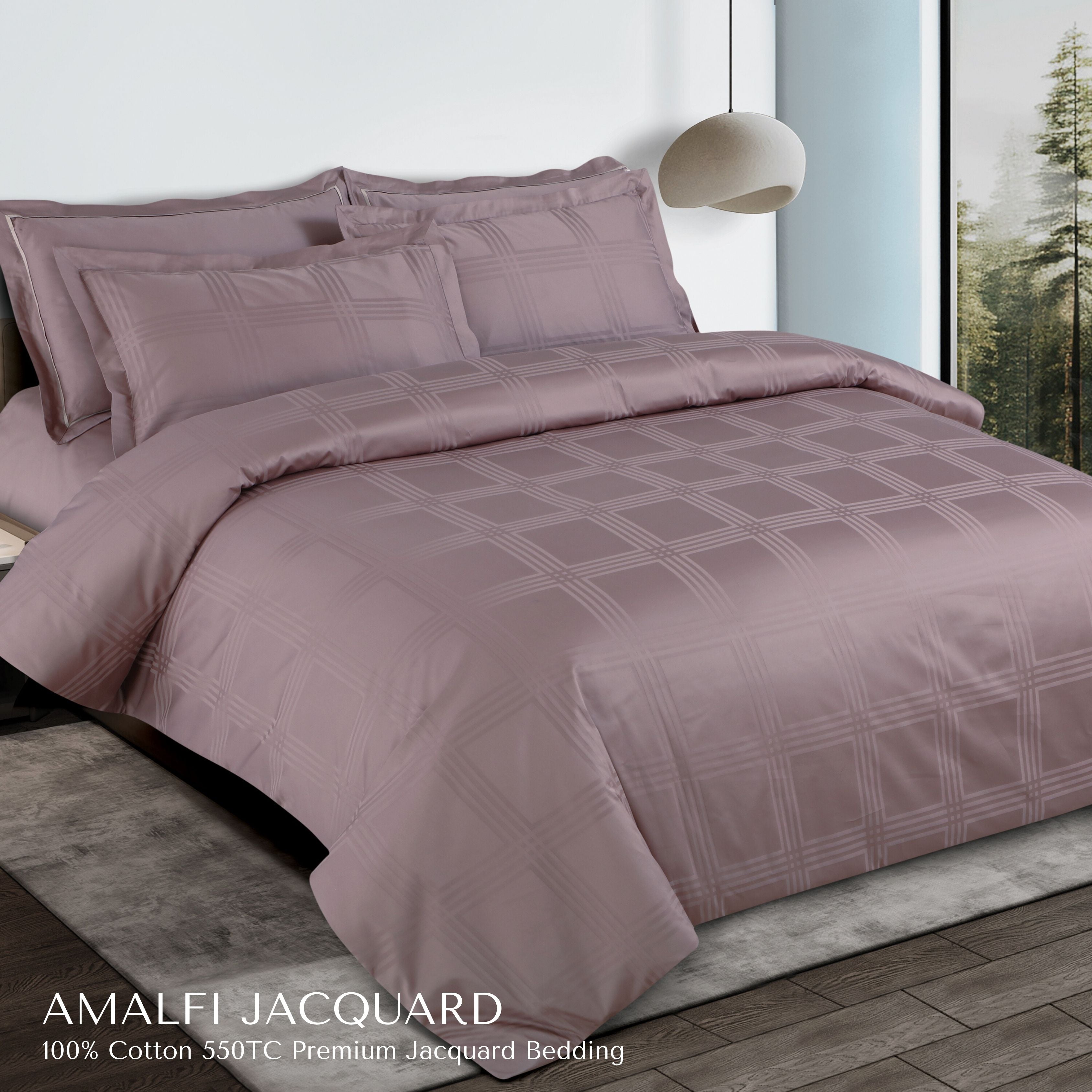 Malako Amalfi Jacquard Checkered 550 TC 100% Cotton King Size Bedding