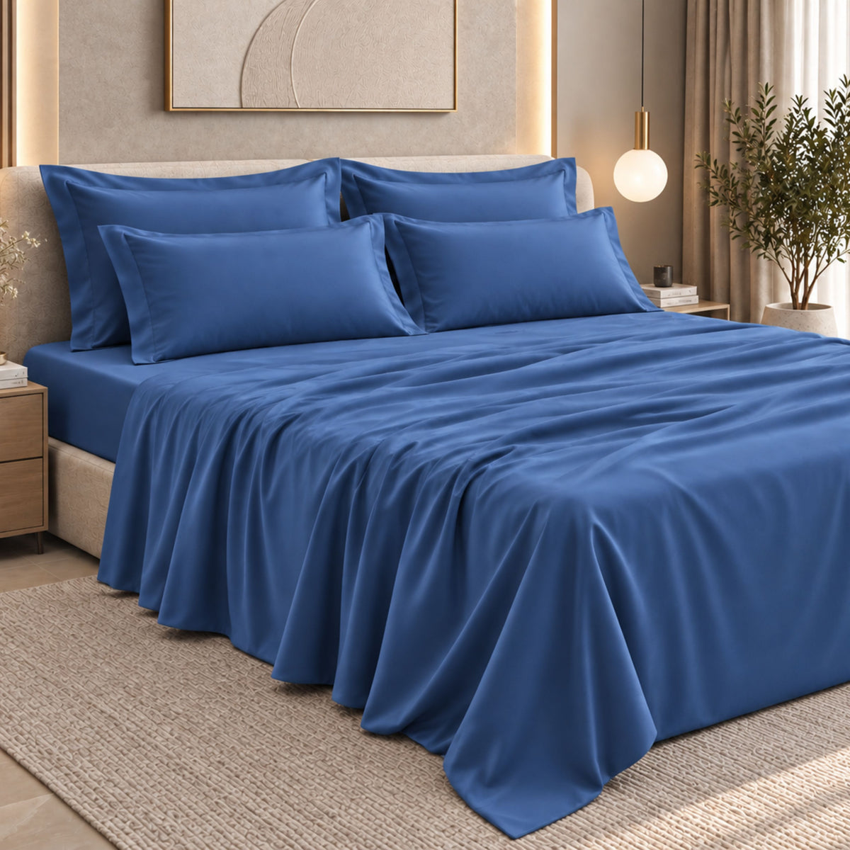 Malako Luxe: Vibrant Collection 550TC Midnight Blue 100% Cotton Super King Size Bedding