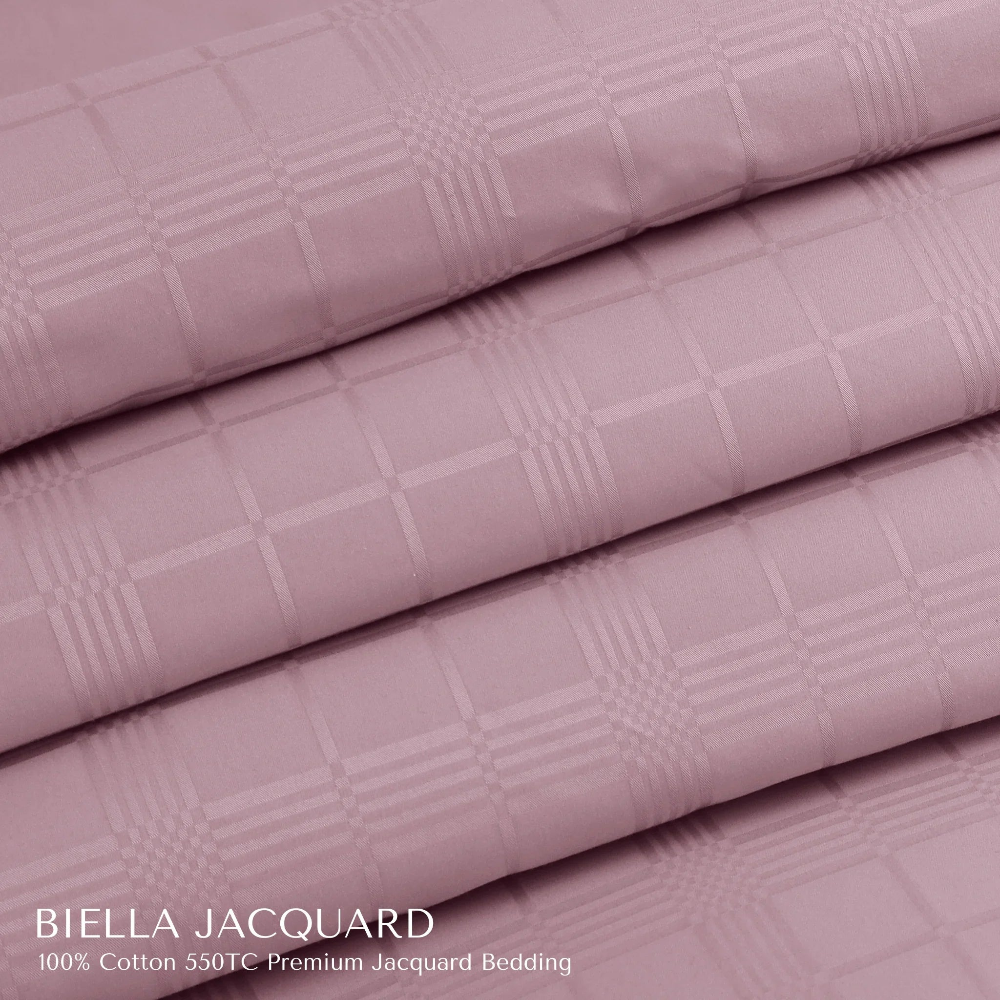 Malako Biella Jacquard Blush Pink Checks 550 TC 100% Cotton King Size Duvet Cover Set