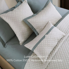 Malako Luxe 550 TC 100% Cotton Beige & Olive Green Solid King Size Reversible Bedspread Set