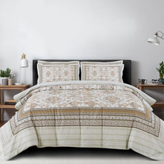 Malako Basel 100% Olive Beige Ethnic Cotton King Size Bedding