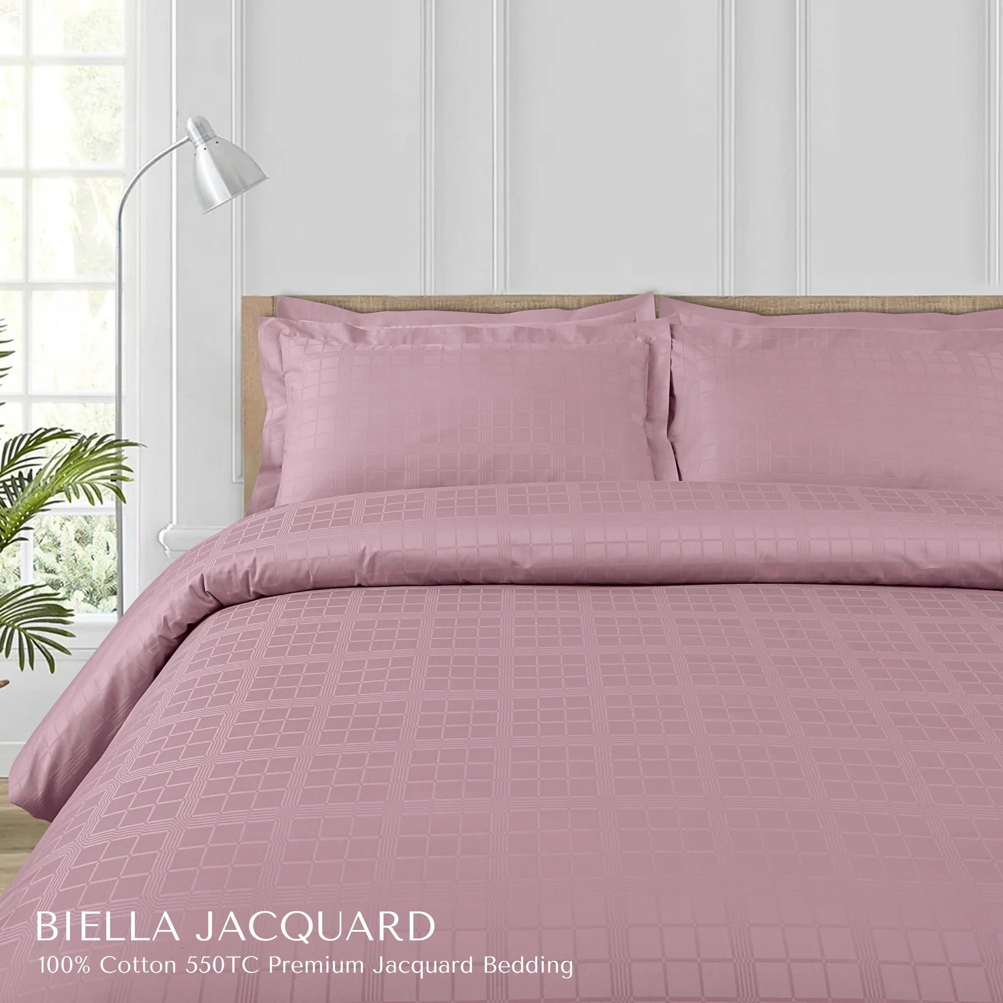 Malako Biella Jacquard Blush Pink Checks 550 TC 100% Cotton King Size Bedding