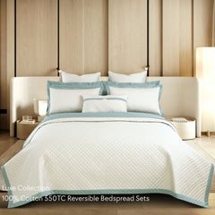 Malako Luxe 550 TC 100% Cotton Beige & Olive Green Solid King Size Reversible Bedspread Set