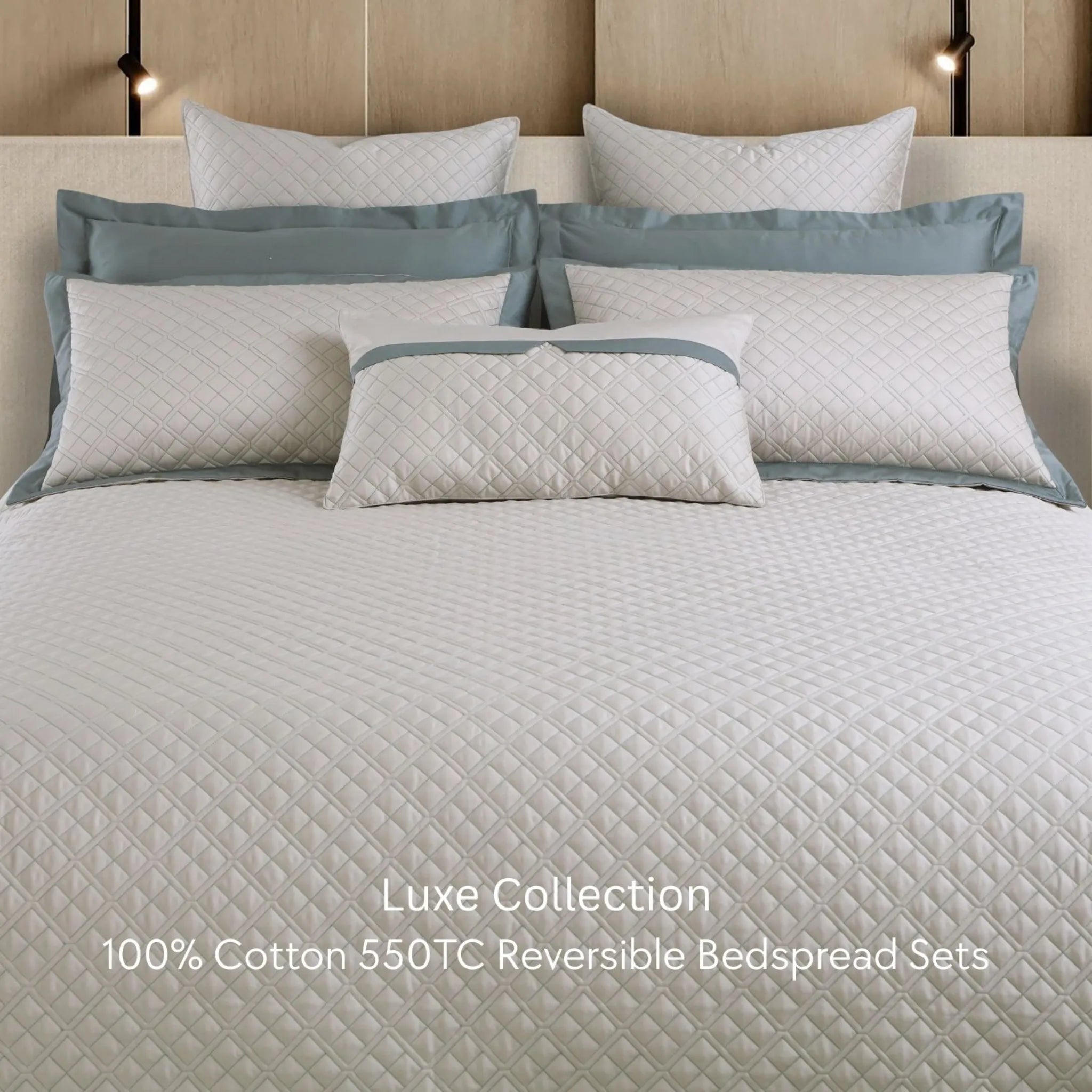 Malako Luxe 550 TC 100% Cotton Beige & Olive Green Solid King Size Reversible Bedspread Set