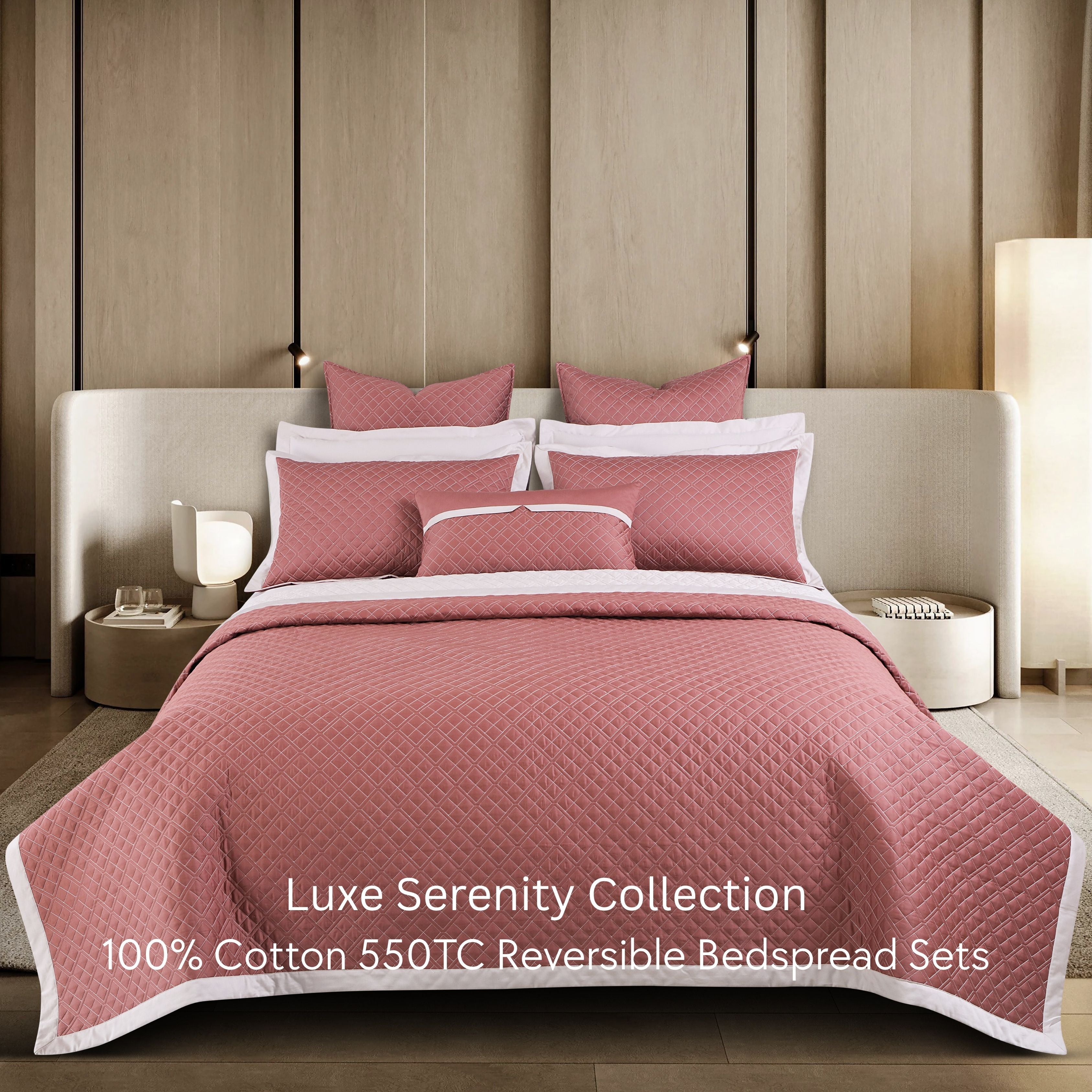 Malako Luxe: Serenity 550 TC 100% Cotton Cedar & Beige Solid King Size Reversible Bedspread Set