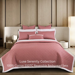 Malako Luxe: Serenity 550 TC 100% Cotton Cedar & Beige Solid King Size Reversible Bedspread Set