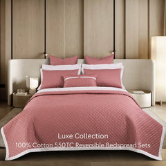 Malako Luxe 550 TC 100% Cotton Cedar & Beige Solid King Size Reversible Bedspread Set