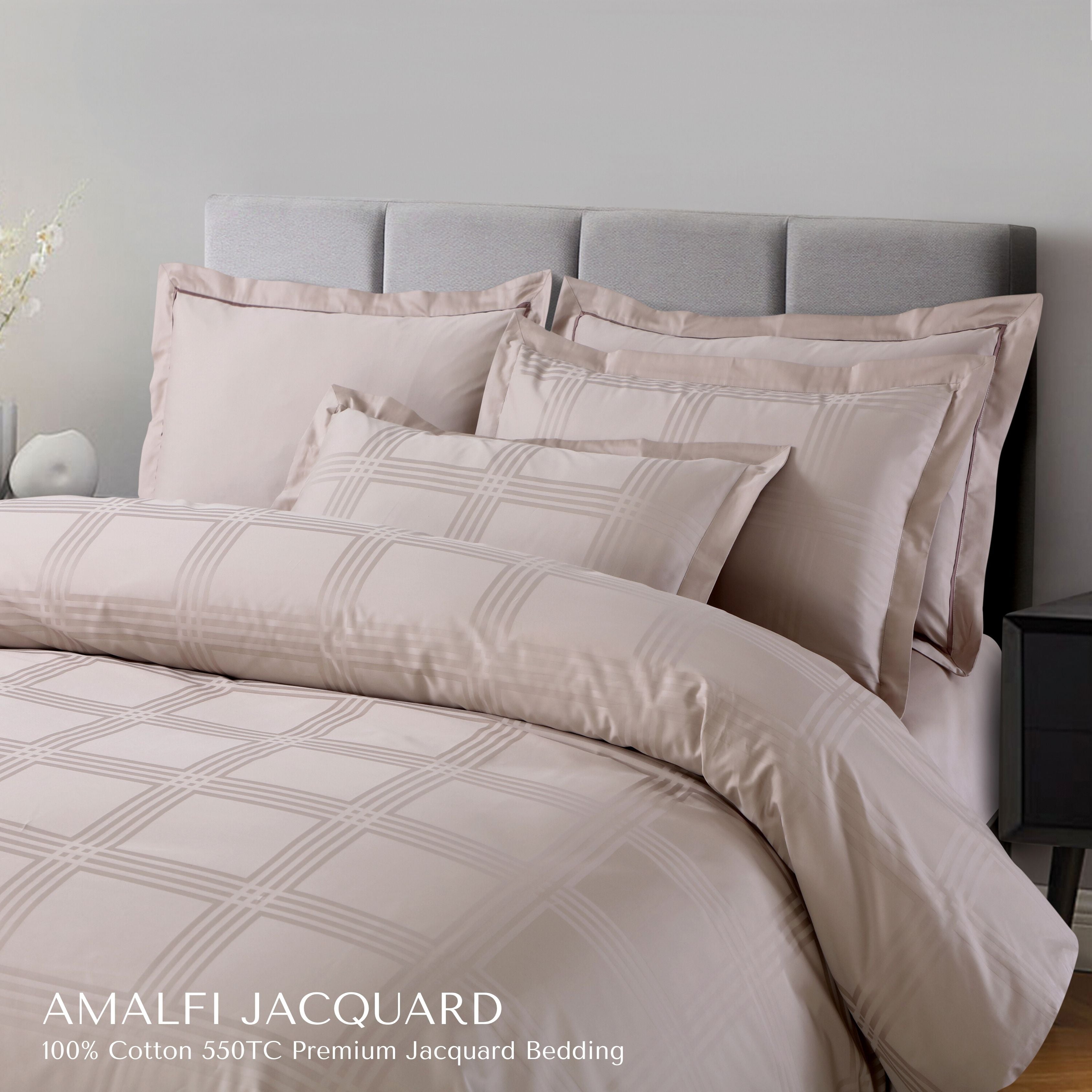 Malako Amalfi Jacquard Beige Checks 550 TC 100% Cotton Duvet Cover