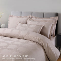 Malako Amalfi Jacquard Beige Checks 550 TC 100% Cotton Duvet Cover