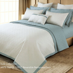 Malako Luxe 550 TC 100% Cotton Beige & Olive Green Solid King Size Reversible Bedspread Set