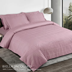 Malako Biella Jacquard Blush Pink Checks 550 TC 100% Cotton King Size Bedding