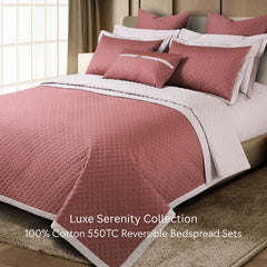 Malako Luxe: Serenity 550 TC 100% Cotton Cedar & Beige Solid King Size Reversible Bedspread Set