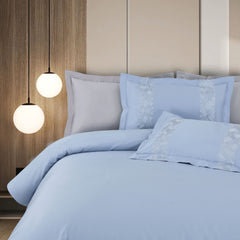 Malako Luxe Stitch & Dream: 550 TC Pigeon Blue Premium Embroidered Bedding
