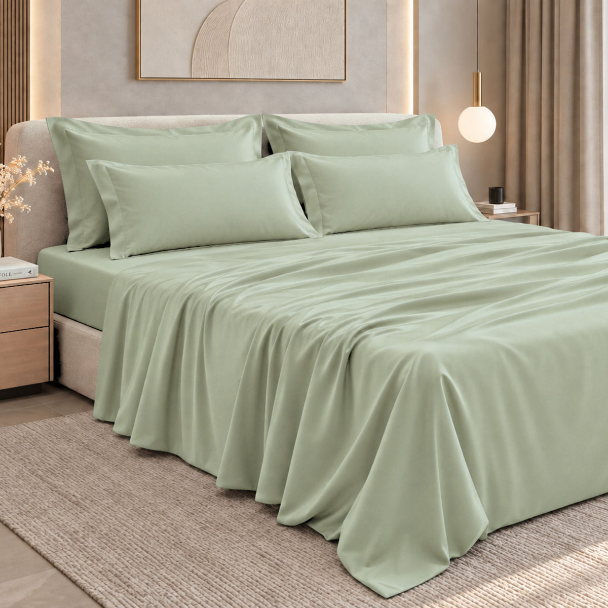 Malako Luxe: Vibrant Collection 550TC Sage Green 100% Cotton Super King Size Bedding