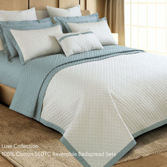 Malako Luxe 550 TC 100% Cotton Beige & Olive Green Solid King Size Reversible Bedspread Set