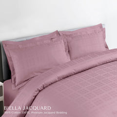 Malako Biella Jacquard Blush Pink Checks 550 TC 100% Cotton King Size Bedding