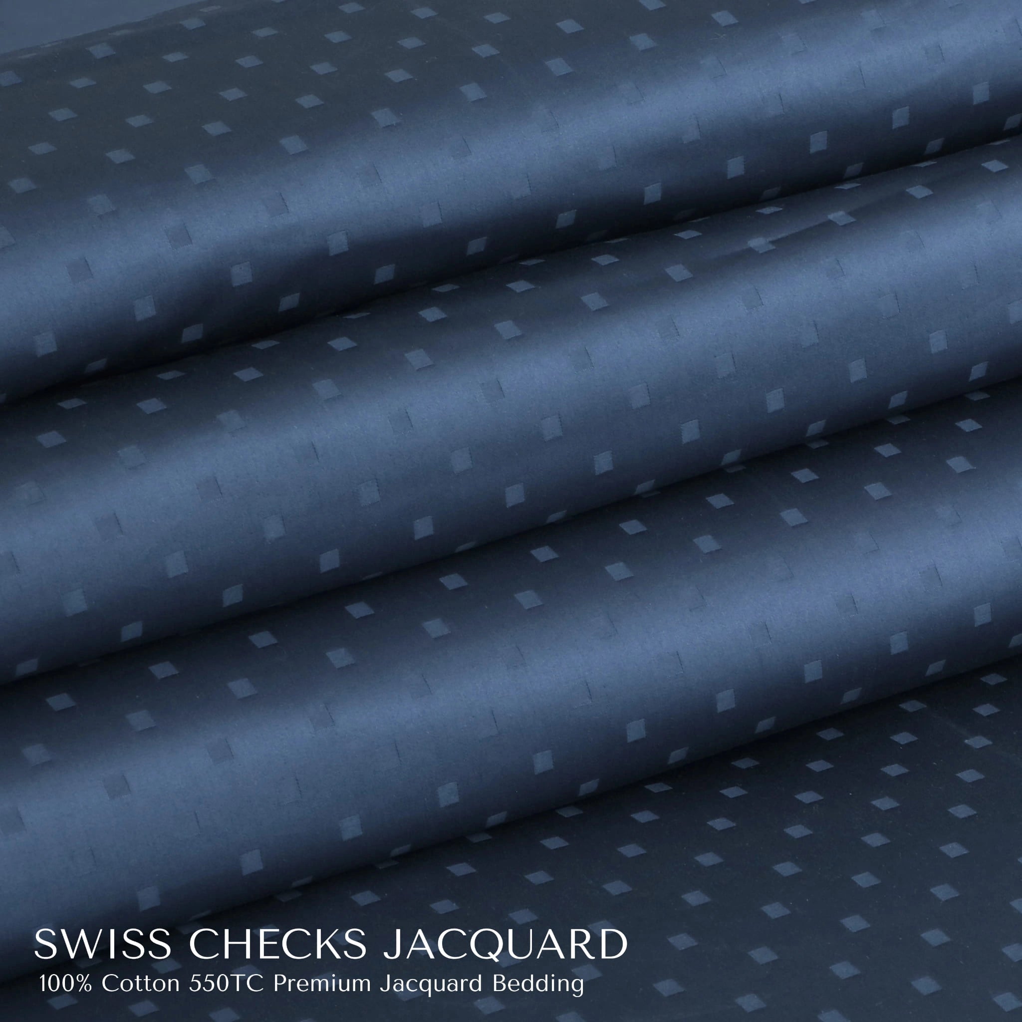 Malako Swiss Checks Jacquard Majolica Blue 550 TC 100% Cotton King Size Bedding