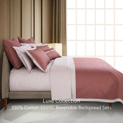 Malako Luxe 550 TC 100% Cotton Cedar & Beige Solid King Size Reversible Bedspread Set