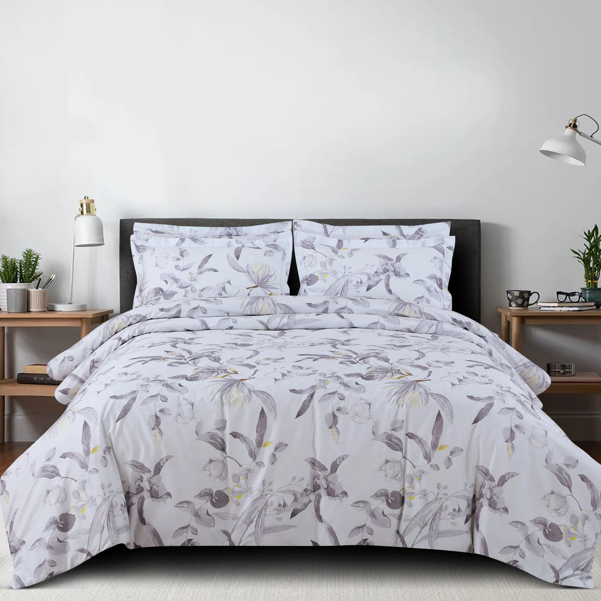 Malako Basel Milk White Botanic 100% Cotton King Size Bedding Set