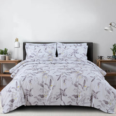 Malako Basel Milk White Botanic 100% Cotton King Size Bedding Set