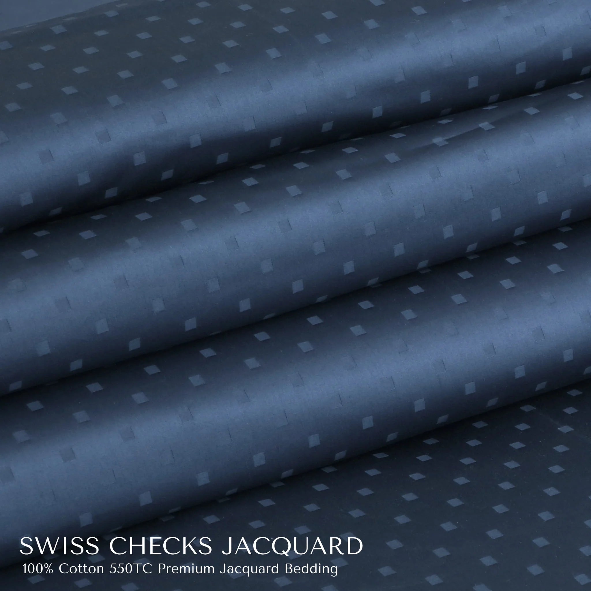 Malako Swiss Checks Jacquard Majolica Blue 550 TC 100% Cotton King Size Duvet Cover Set