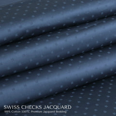 Malako Swiss Checks Jacquard Majolica Blue 550 TC 100% Cotton King Size Duvet Cover Set