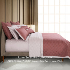 Malako Luxe: Serenity 550 TC 100% Cotton Cedar & Beige Solid King Size Reversible Bedspread Set