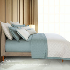 Malako Luxe 550 TC 100% Cotton Beige & Olive Green Solid King Size Reversible Bedspread Set