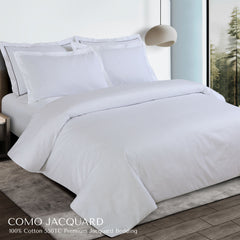 Malako Como Jacquard Brilliant White Checks 550 TC 100% Cotton Duvet Cover