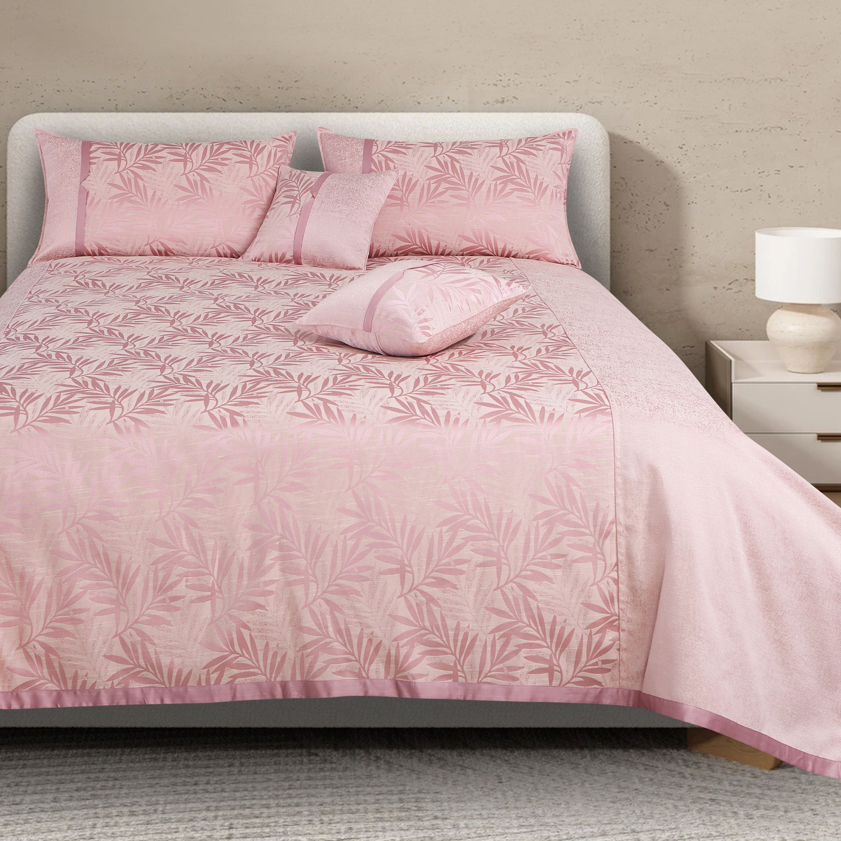 Malako Pink Jacquard King Size 5 Piece Bedspread Set