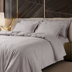 Malako Lyon Jacquard Light Grey Checks 100% Cotton King Size Bed Sheet with 2 Pillow Covers