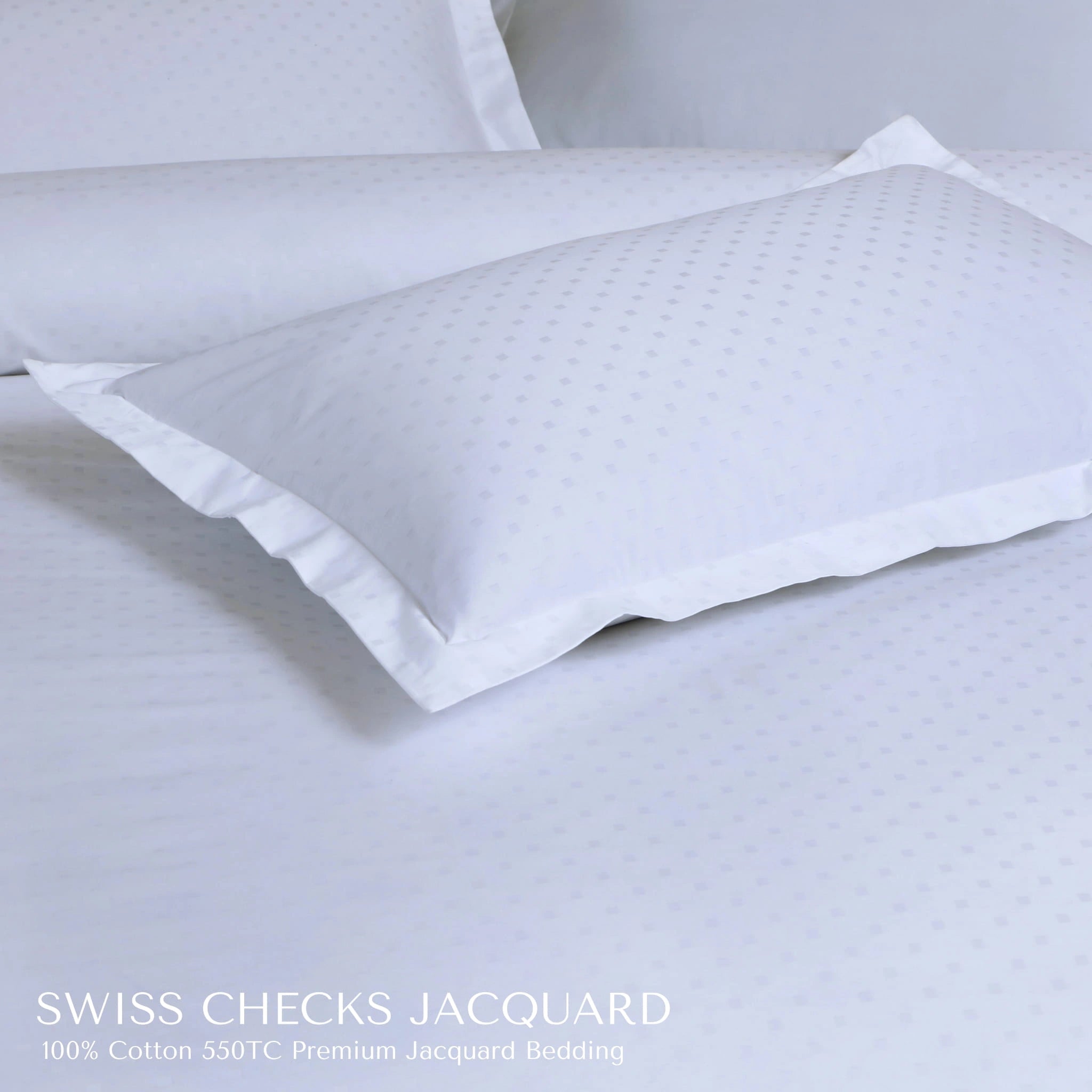 Malako Swiss Checks Jacquard Brilliant White 550 TC 100% Cotton King Size Bedding