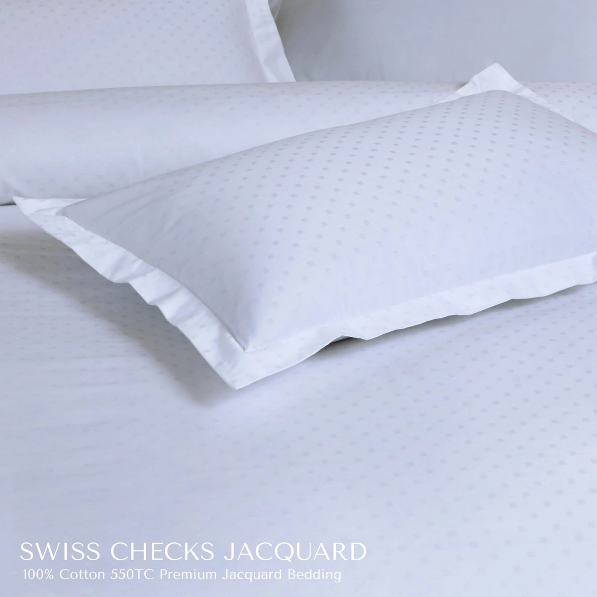 Malako Swiss Checks Jacquard Brilliant White 550 TC 100% Cotton King Size Bedding
