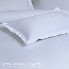 Malako Swiss Checks Jacquard Brilliant White 550 TC 100% Cotton King Size Bedding