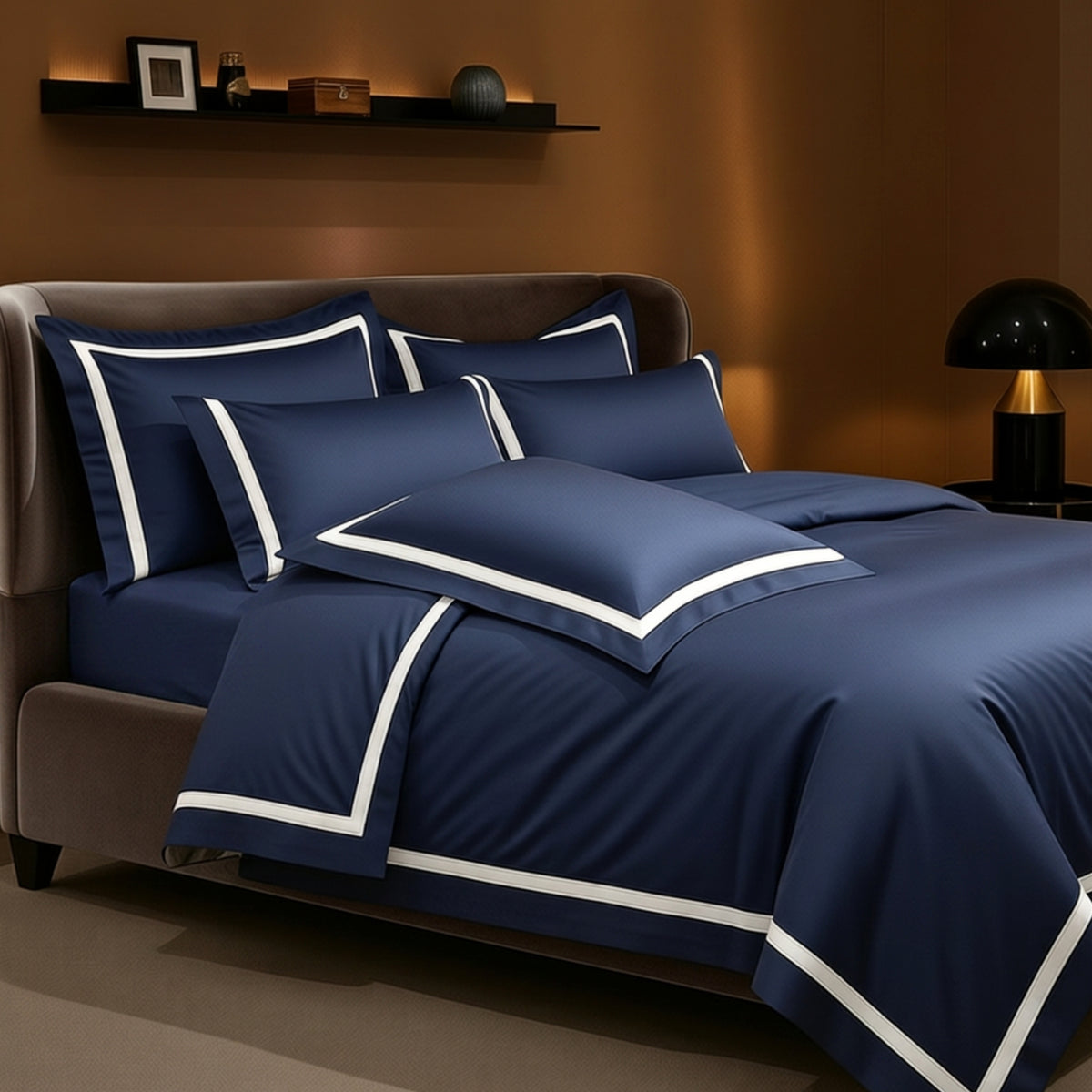 Malako Luxe Striped 550TC Blue 100% Cotton Super King Size Duvet Cover Set with Bedsheet and 4 Pillow Covers
