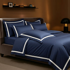 Malako Luxe Striped 550TC Blue 100% Cotton Super King Size Duvet Cover Set with Bedsheet and 4 Pillow Covers