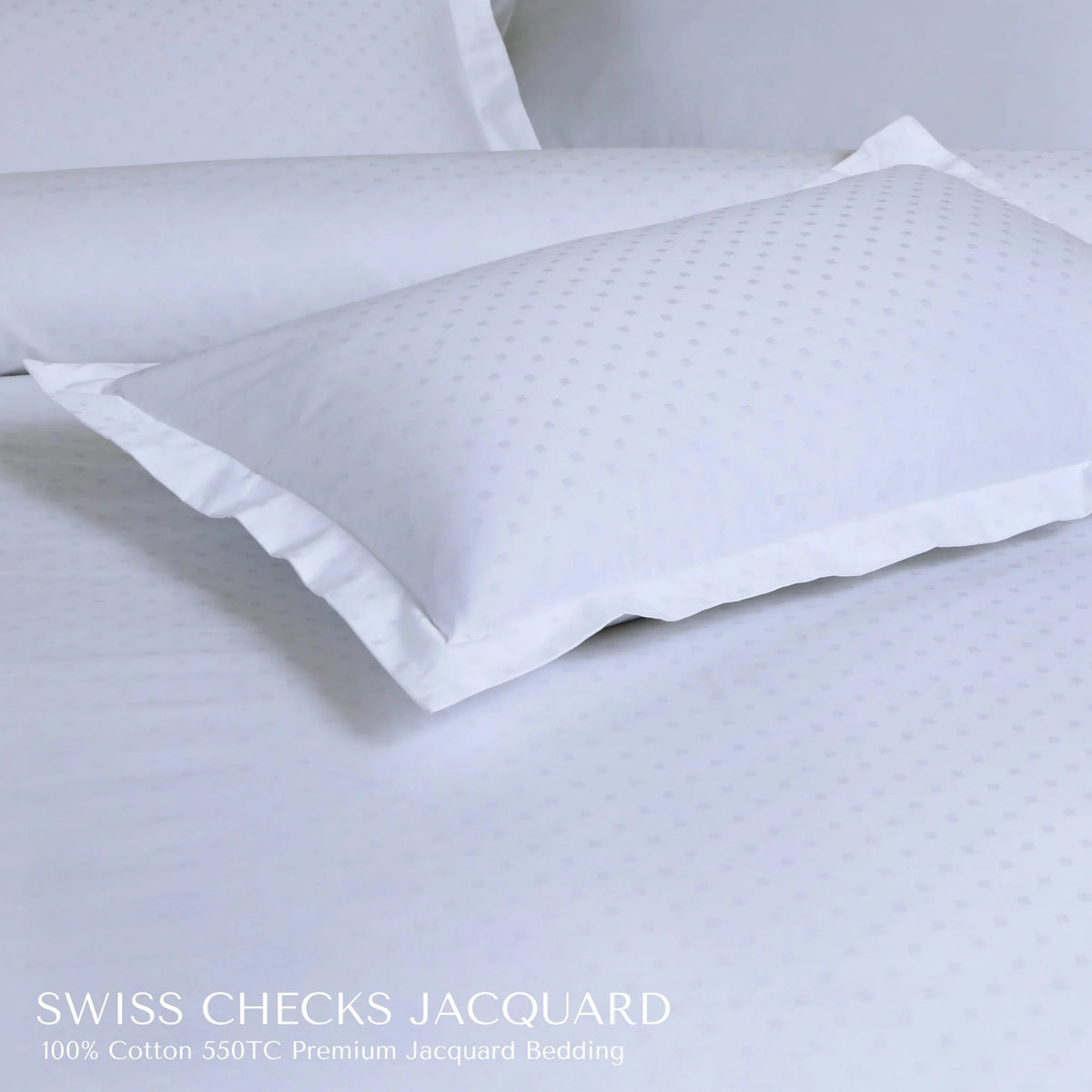 Malako Swiss Checks Jacquard Brilliant White 550 TC 100% Cotton King Size Duvet Cover Set