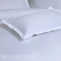 Malako Swiss Checks Jacquard Brilliant White 550 TC 100% Cotton King Size Duvet Cover Set