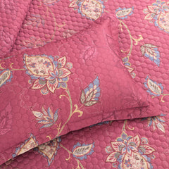 Malako Royale 100% Cotton Red Botanical King Size 5 Piece Quilted Bedspread Set