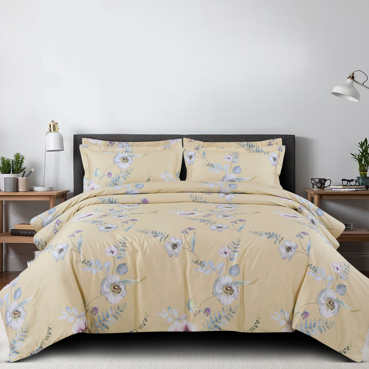 Malako Sion 100% Cotton Yellow Floral King Size Bedding