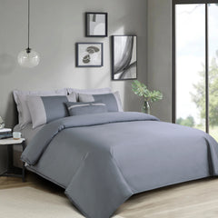 Malako Luxe Pintex 100% Cotton King Size 7 Piece Duvet Cover Set-Grey