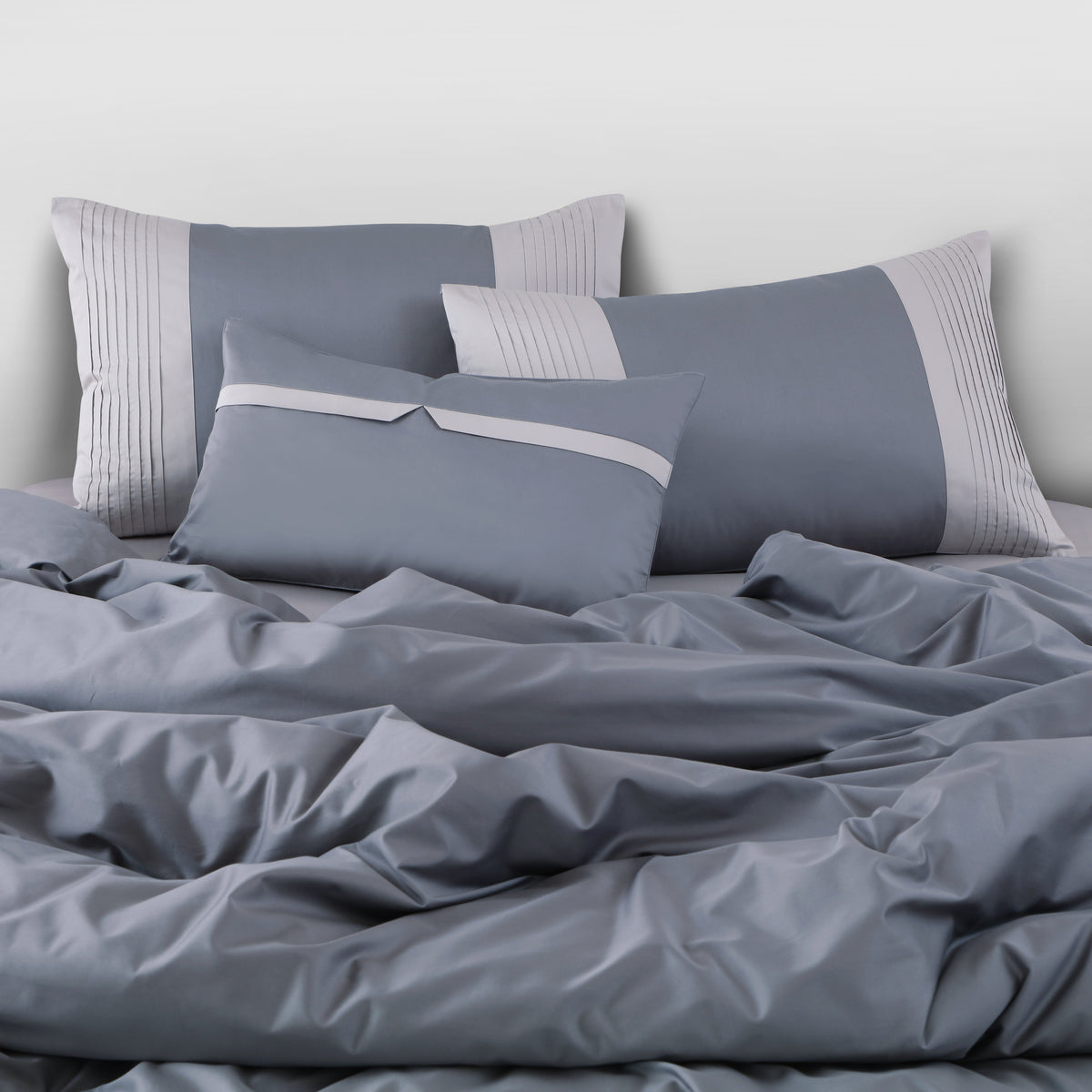 Malako Luxe Pintex 100% Cotton King Size 7 Piece Duvet Cover Set-Grey