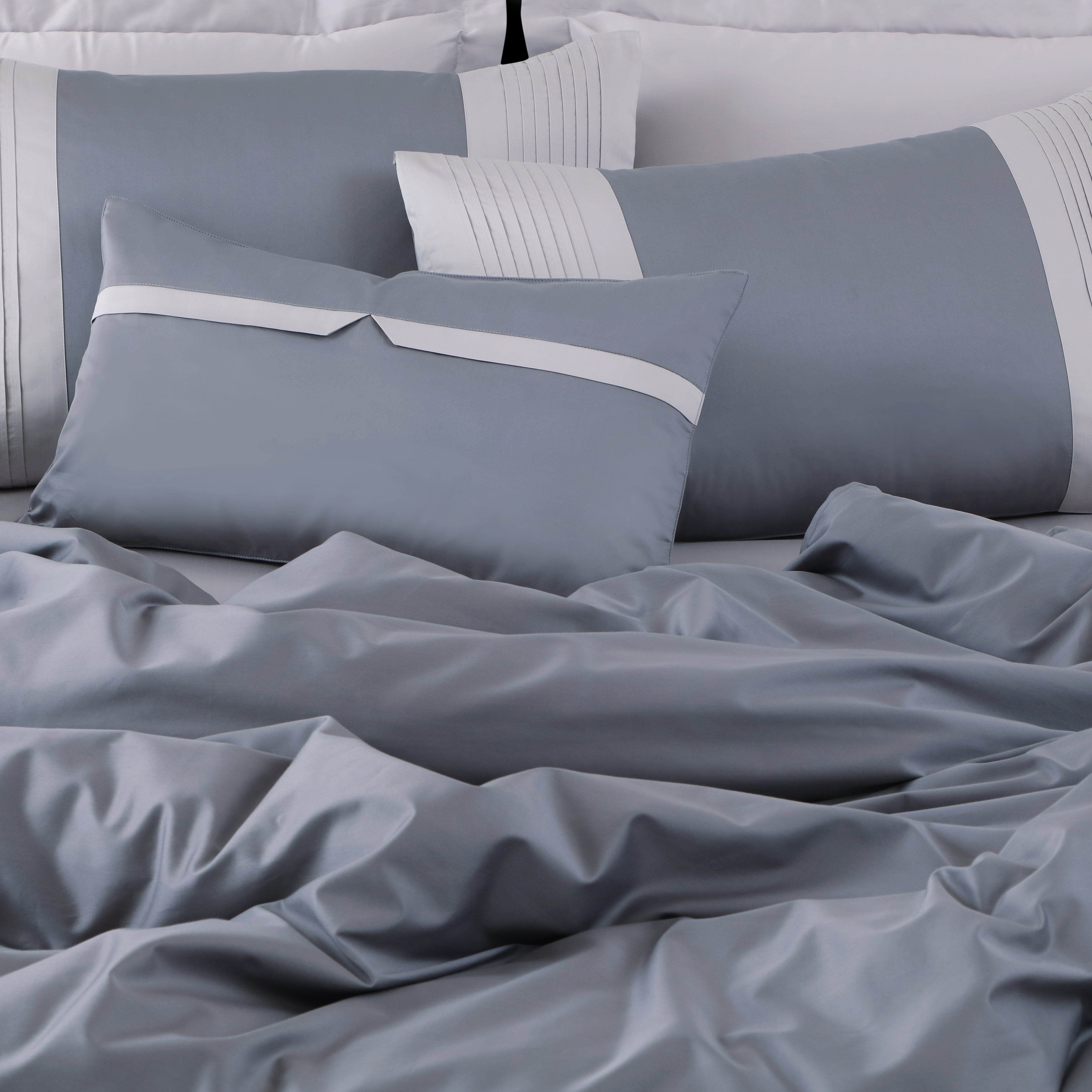 Malako Luxe Pintex 100% Cotton King Size 7 Piece Duvet Cover Set-Grey