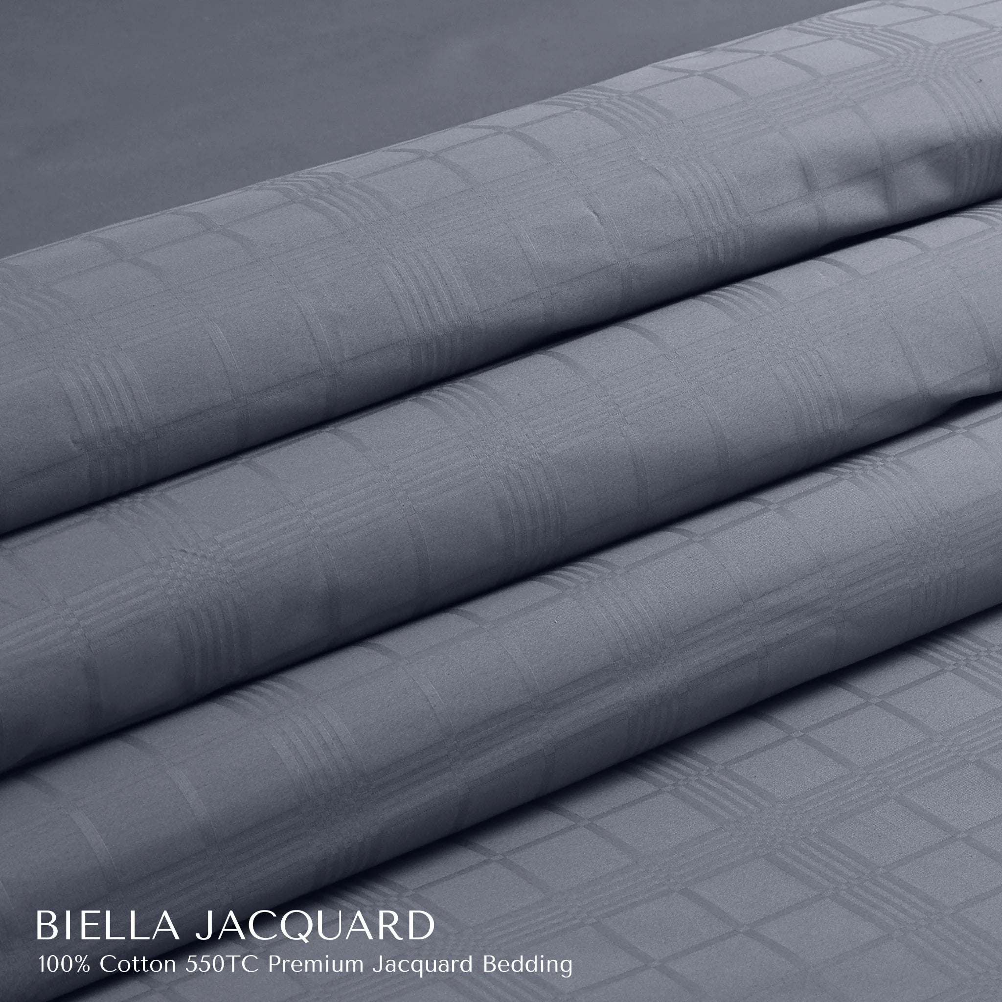 Malako Biella Jacquard Grey Checks 550 TC 100% Cotton King Size Bedding