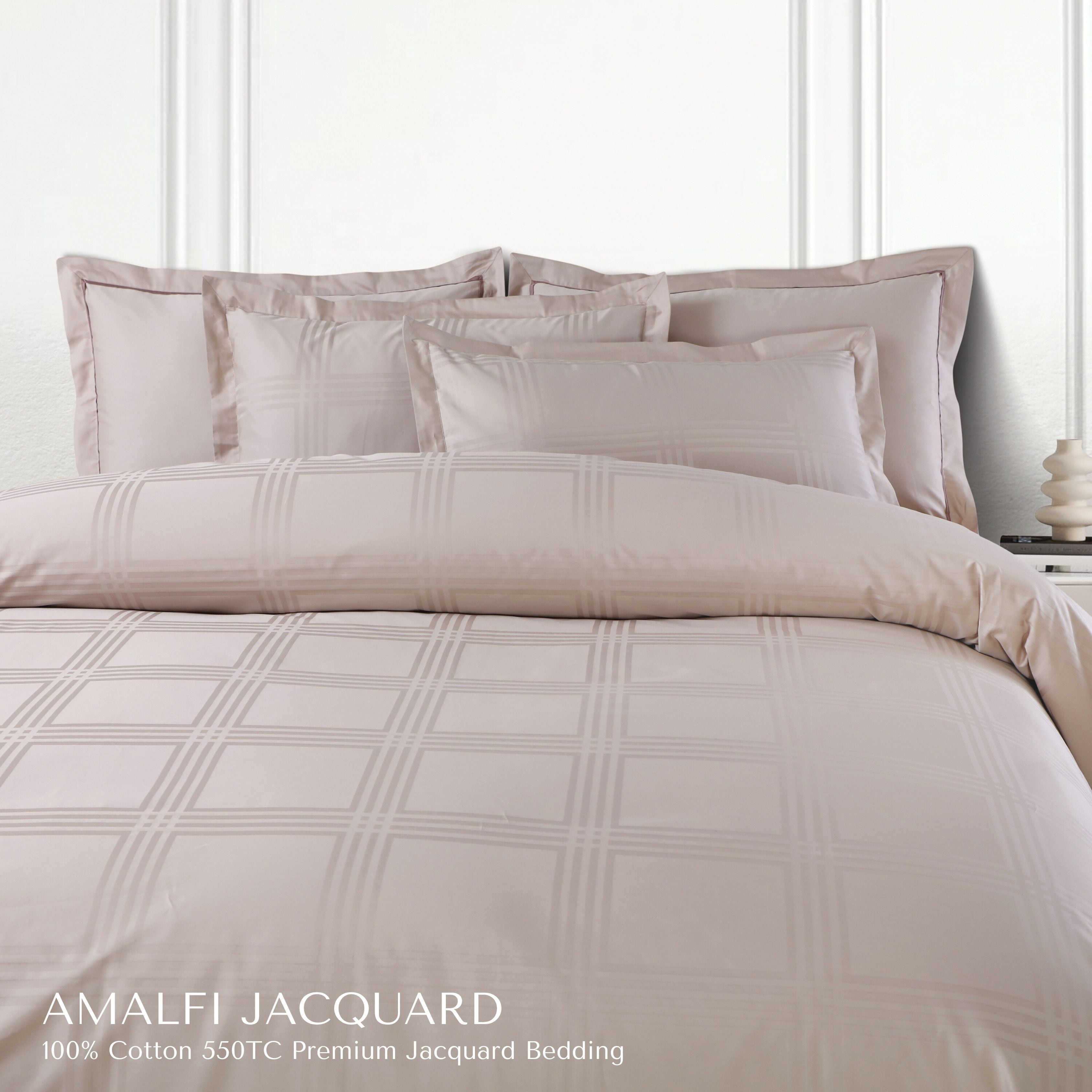 Malako Amalfi Jacquard Beige Checks 550 TC 100% Cotton Duvet Cover