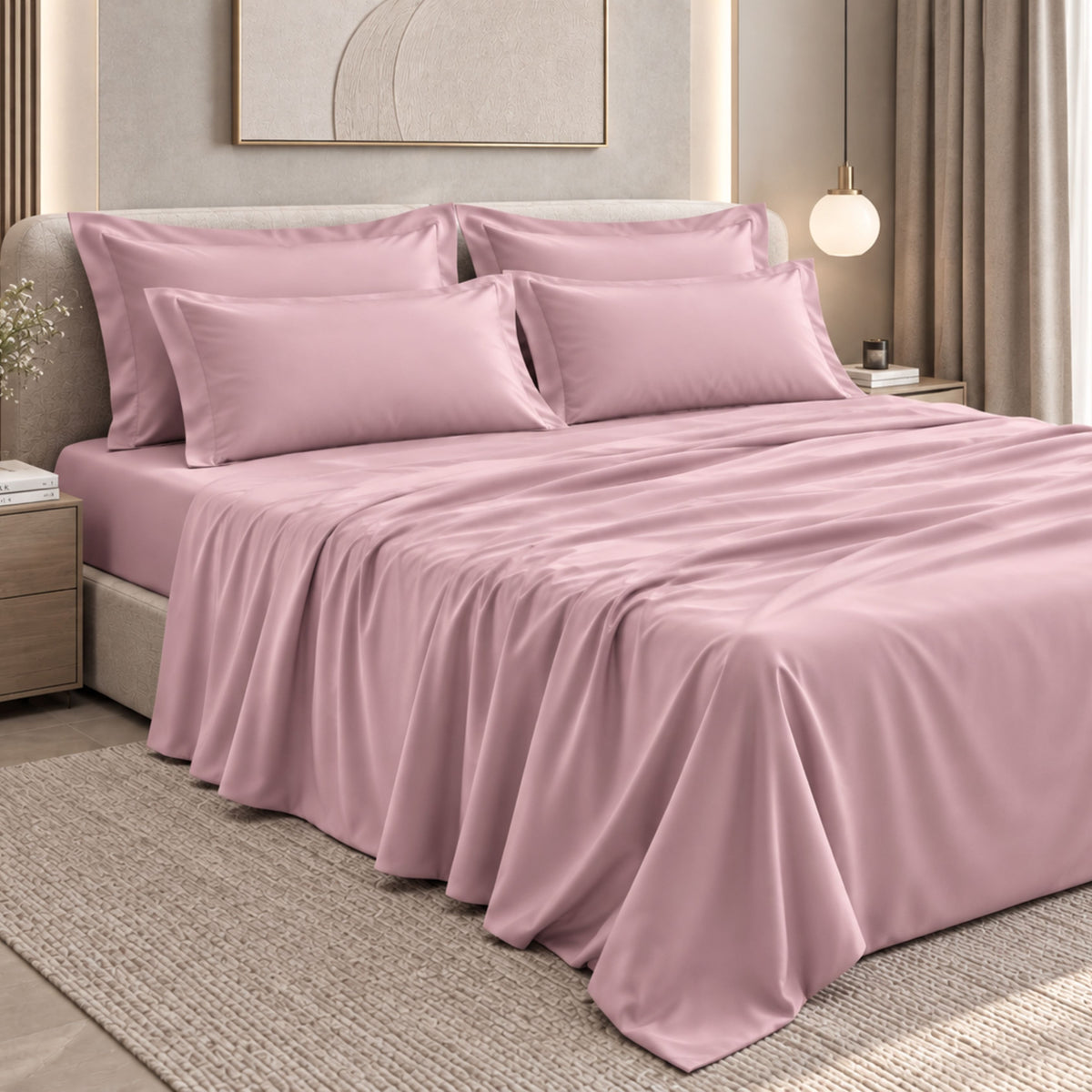 Malako Luxe: Vibrant Collection 550TC Blush Pink 100% Cotton Super King Size Bedding