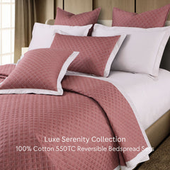 Malako Luxe: Serenity 550 TC 100% Cotton Cedar & Beige Solid King Size Reversible Bedspread Set