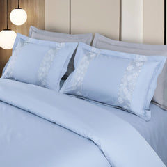 Malako Luxe Stitch & Dream: 550 TC Pigeon Blue Premium Embroidered Bedding