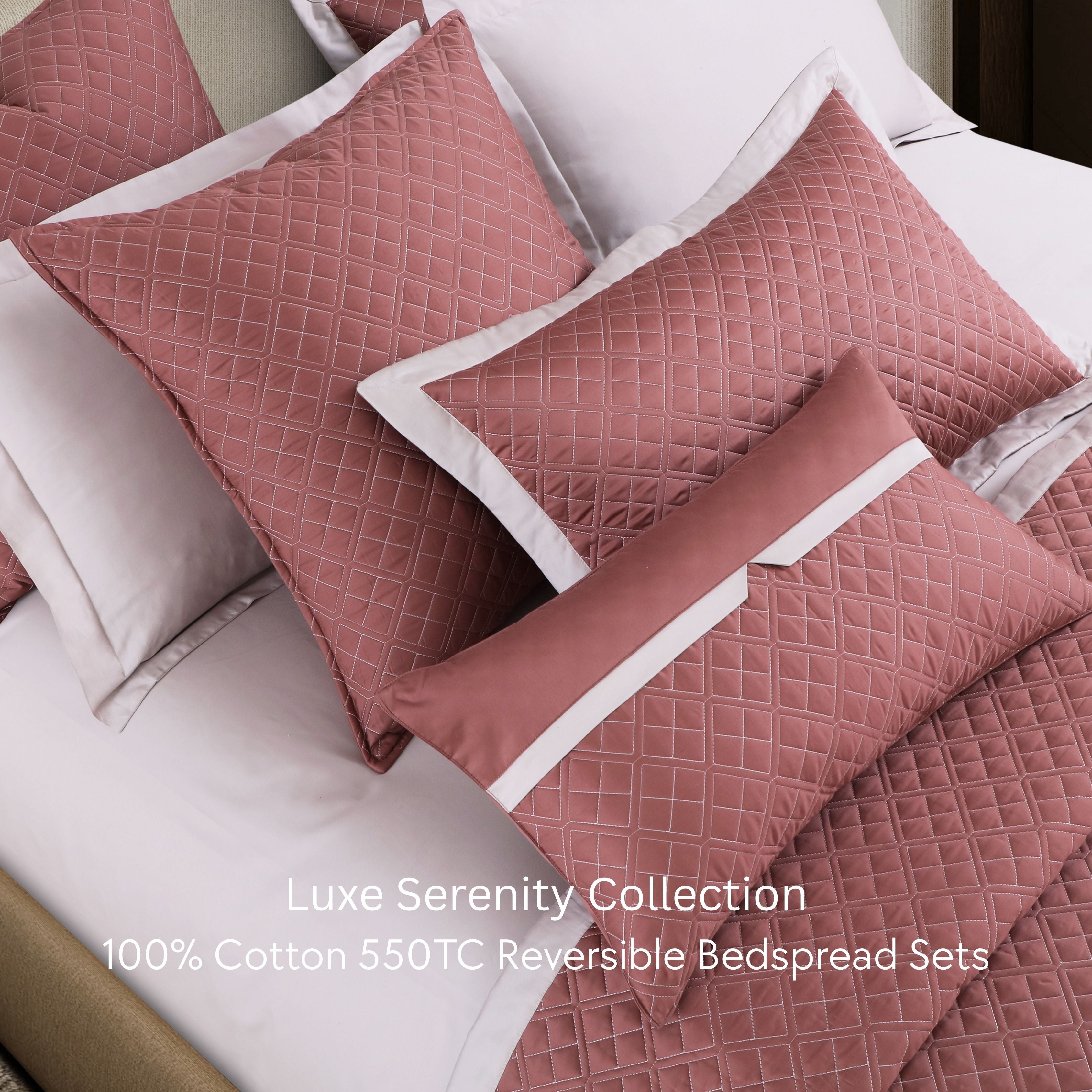 Malako Luxe: Serenity 550 TC 100% Cotton Cedar & Beige Solid King Size Reversible Bedspread Set