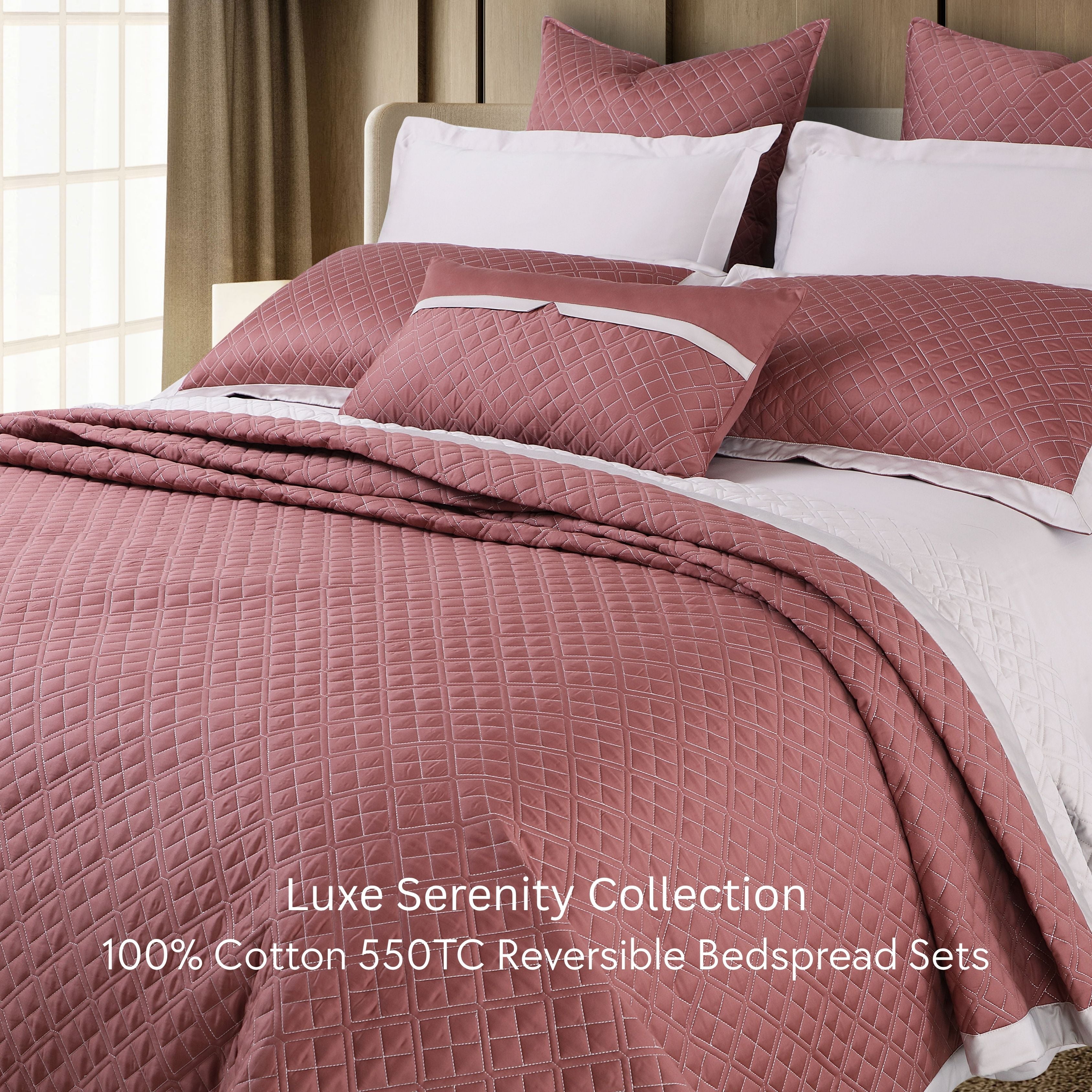 Malako Luxe: Serenity 550 TC 100% Cotton Cedar & Beige Solid King Size Reversible Bedspread Set
